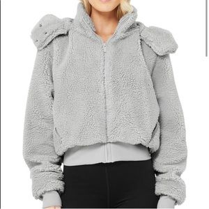 Alo Dove Gray Sherpa jacket detachable hood size M